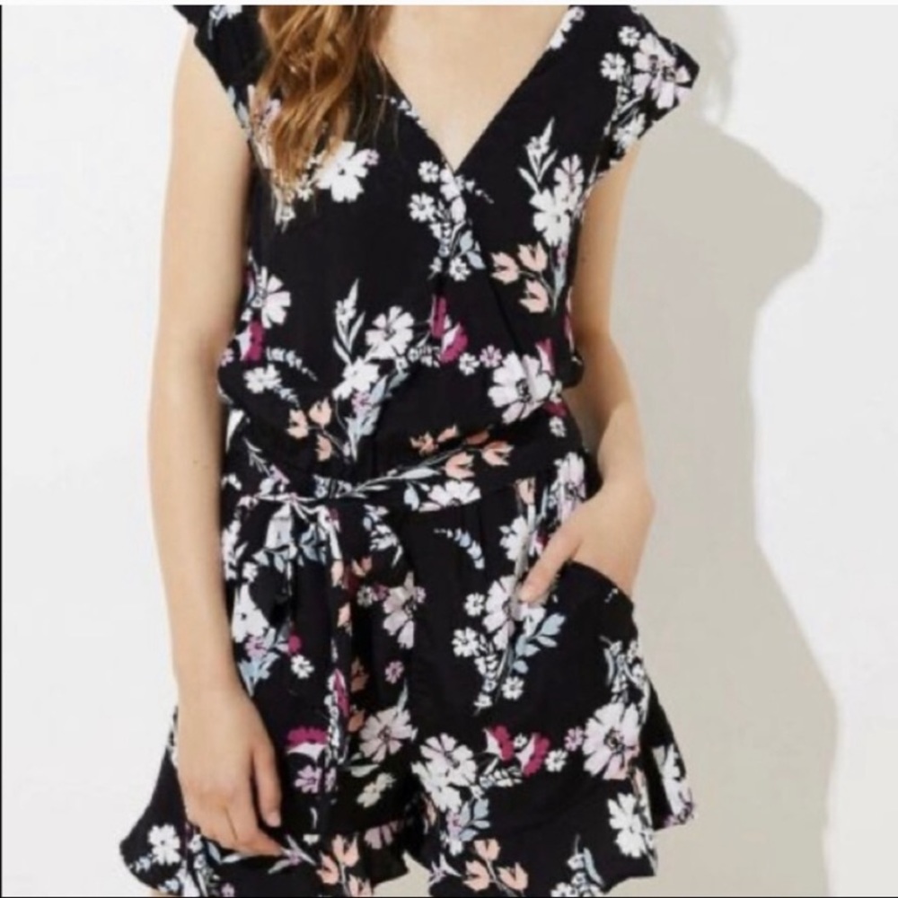 Loft Black Floral Romper. Size Small Petite